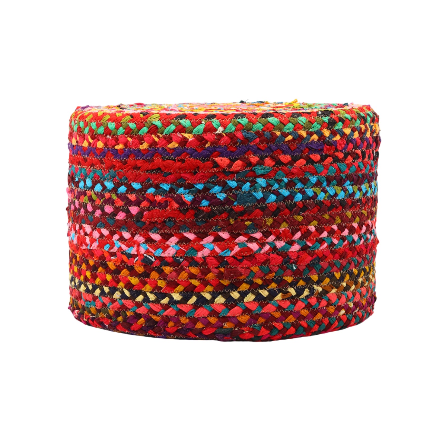 Handwoven Jute Round Pouffe in Multicolor for Living Room
