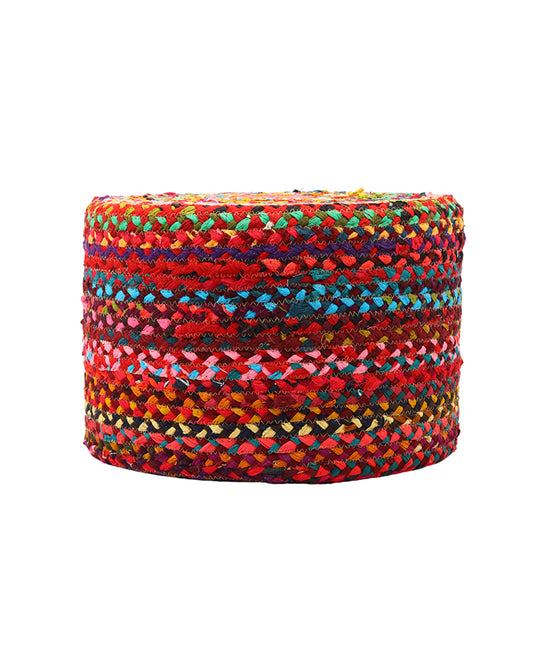 Handwoven Jute Round Pouffe in Multicolor for Living Room