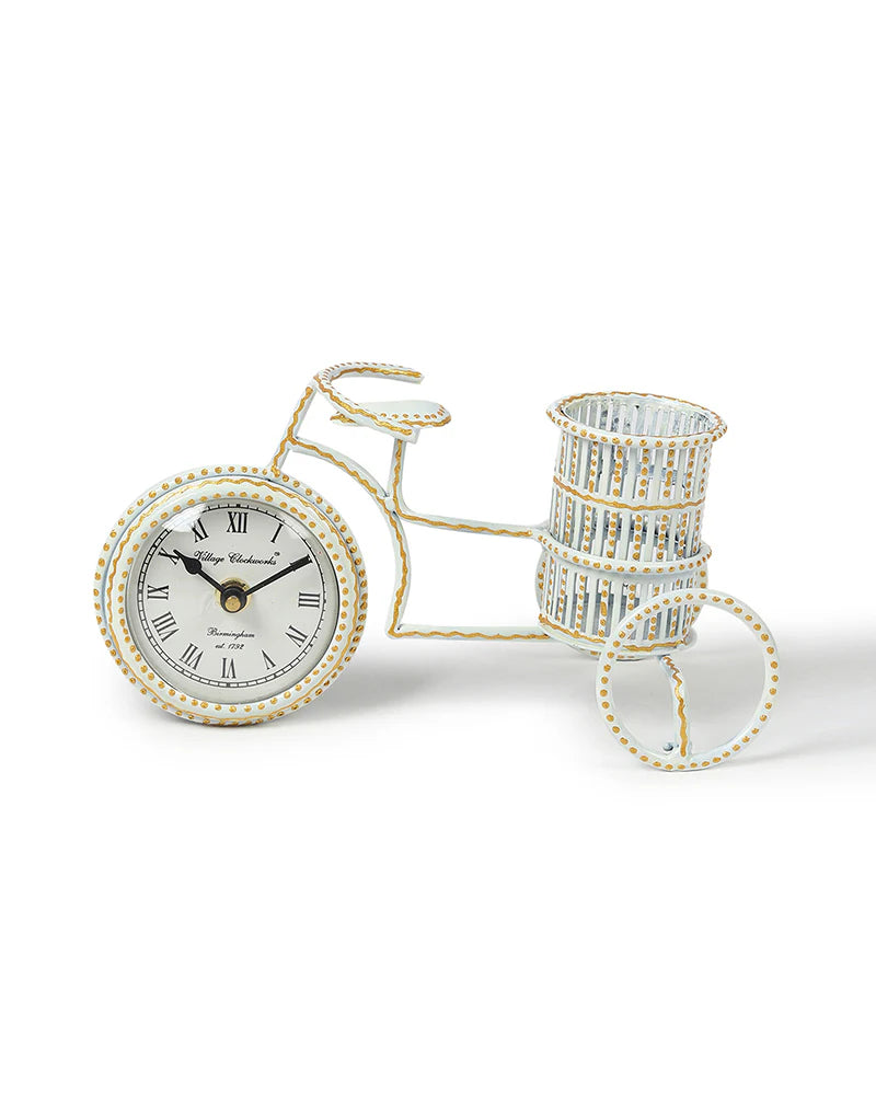 Decorative Metal Table Clock with Pen Holder for Home and Office