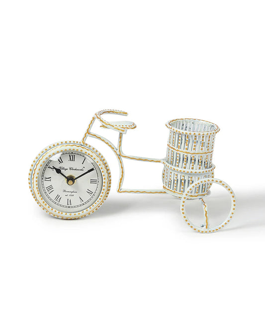 Decorative Metal Table Clock with Pen Holder for Home and Office