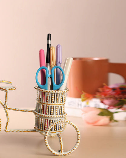 Decorative Metal Table Clock with Pen Holder for Home and Office