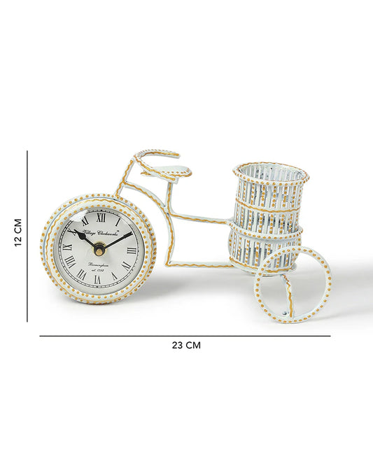 Decorative Metal Table Clock with Pen Holder for Home and Office