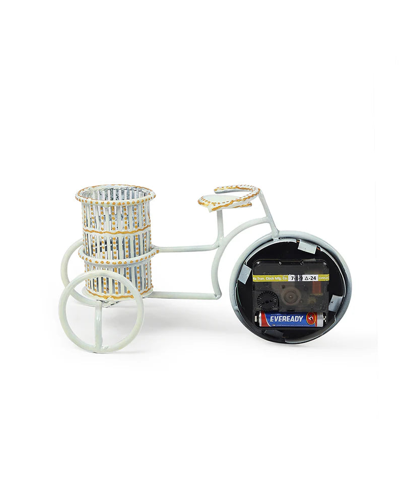 Decorative Metal Table Clock with Pen Holder for Home and Office