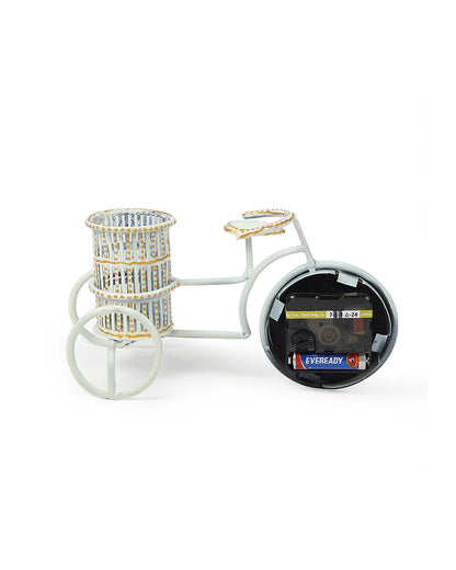 Decorative Metal Table Clock with Pen Holder for Home and Office