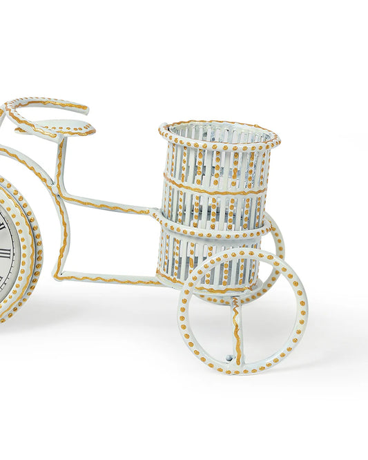 Decorative Metal Table Clock with Pen Holder for Home and Office