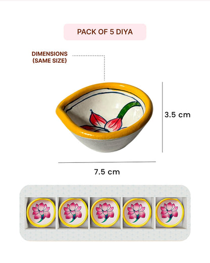 Set of 5 Handcrafted Printed Mitti Diya Gifting Set for Diwali Decoration Pooja Aarti