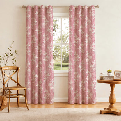 Elegant Polyester Door Curtain with Eyelets (Pink, 7 ft)