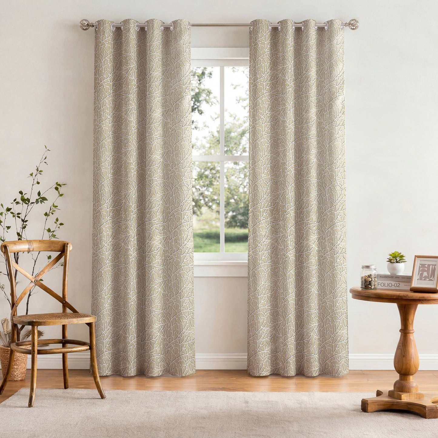Designer Polyester Eyelet Door Curtain (Cream, 7 ft)