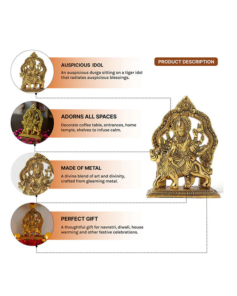 Divine Maa Durga Idol for Pooja & Home Dacor, Traditional Durga Maa Showpiece for Festive Decoration