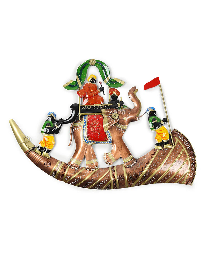 Elephant Baraat Wall Decor Metal Art Showpiece for Living Room and Home Walls