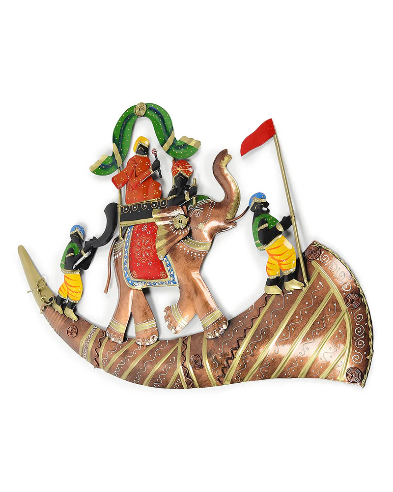 Elephant Baraat Wall Decor Metal Art Showpiece for Living Room and Home Walls