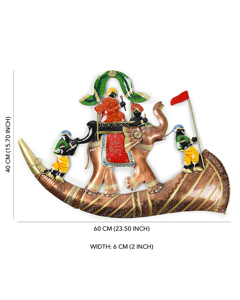 Elephant Baraat Wall Decor Metal Art Showpiece for Living Room and Home Walls