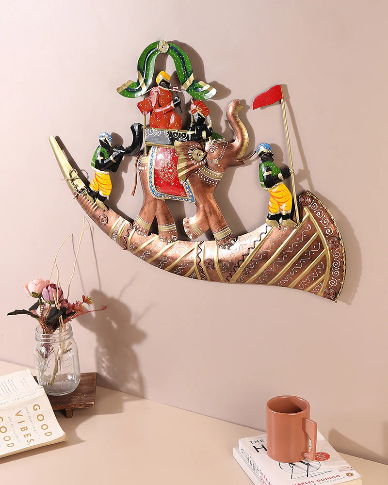 Elephant Baraat Wall Decor Metal Art Showpiece for Living Room and Home Walls