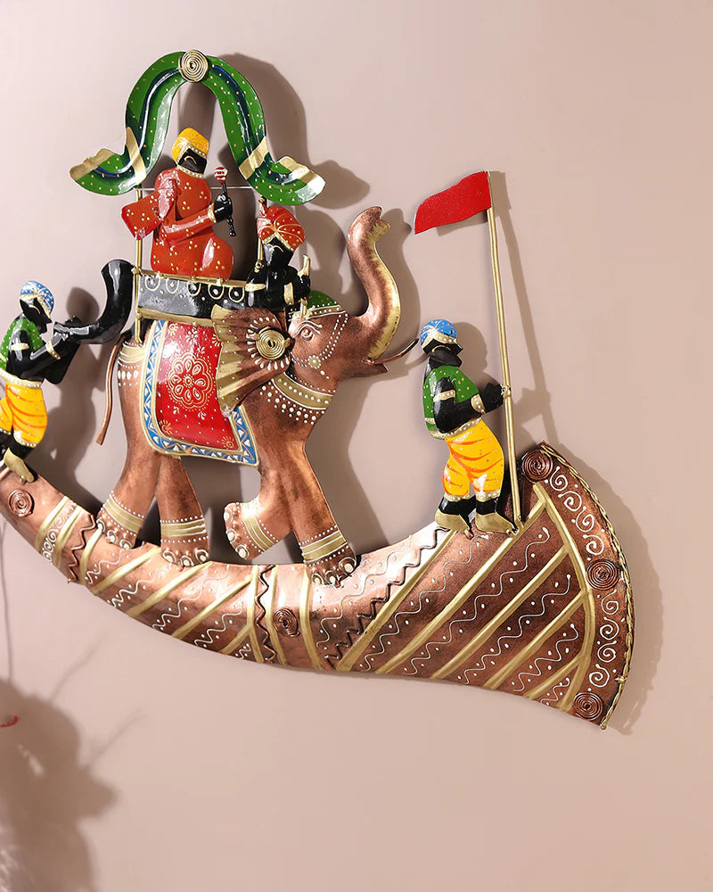 Elephant Baraat Wall Decor Metal Art Showpiece for Living Room and Home Walls