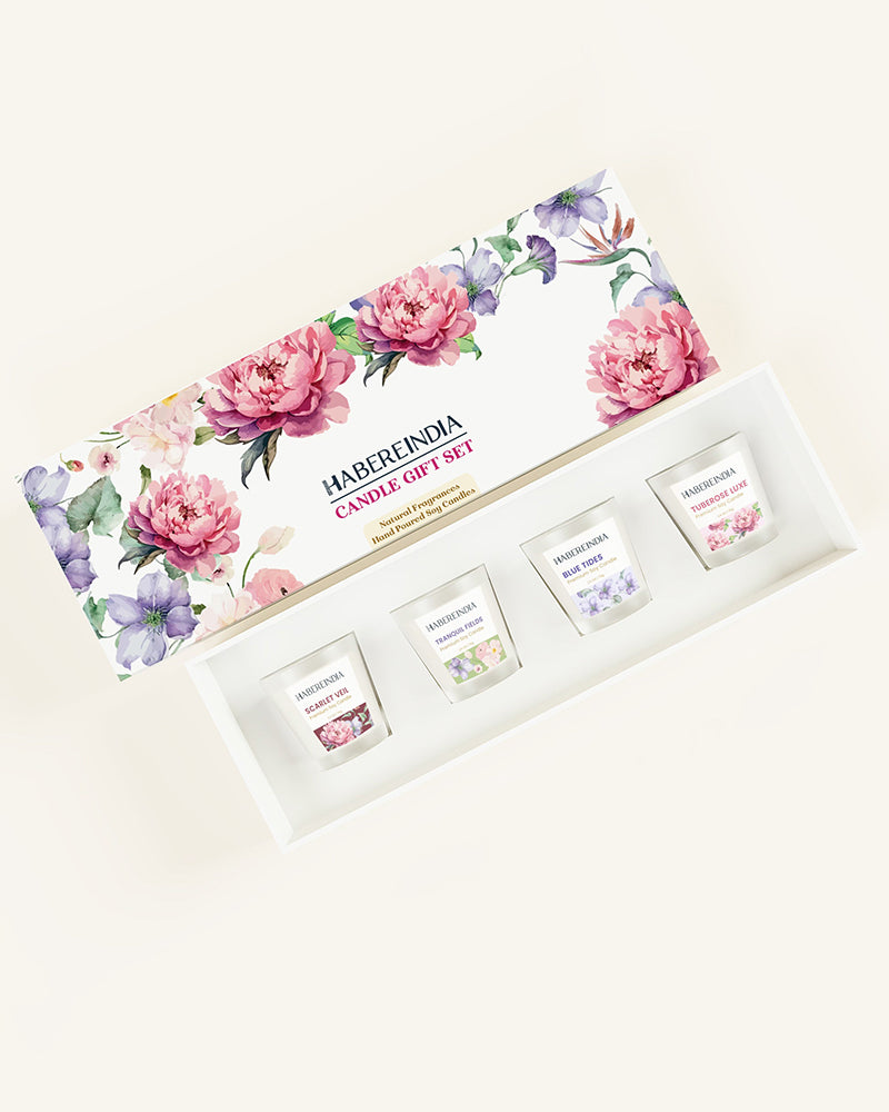 Set of 4 Scented Aroma Candles in Glass | Decorative Fragrance Candle Set | 45gm, 8hr Burn Each