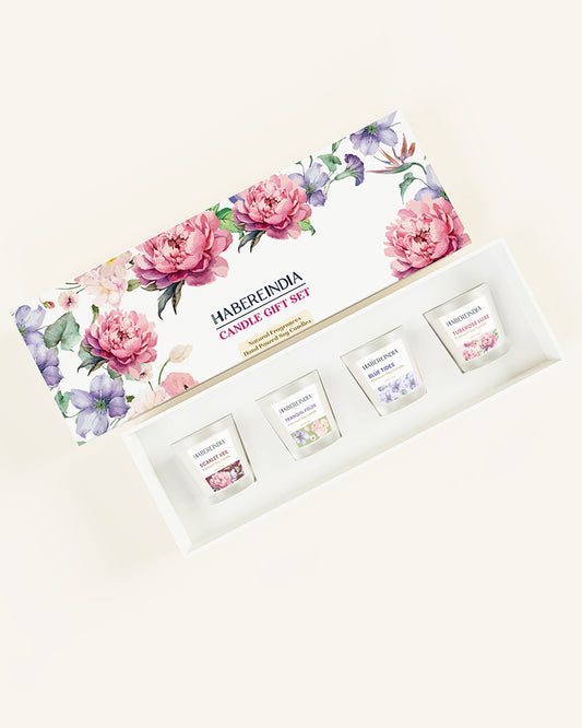 Set of 4 Scented Aroma Candles in Glass | Decorative Fragrance Candle Set | 45gm, 8hr Burn Each