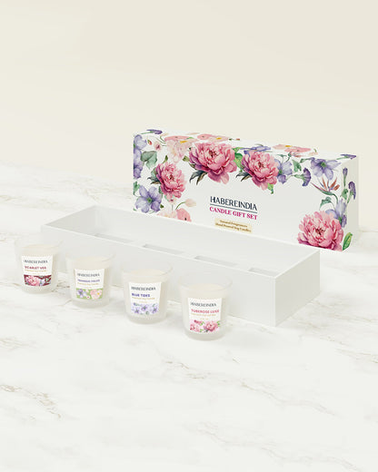 Set of 4 Scented Aroma Candles in Glass | Decorative Fragrance Candle Set | 45gm, 8hr Burn Each