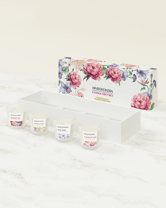 Set of 4 Scented Aroma Candles in Glass | Decorative Fragrance Candle Set | 45gm, 8hr Burn Each