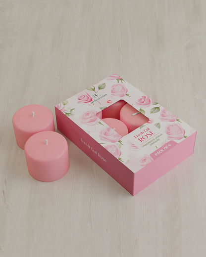 6 Rose Scented Aroma Candles Set | Decorative Tea Light Candles for Gifting | 31gm, 6 Hours Burn