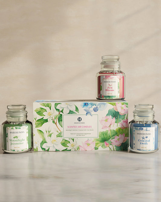 Set of 3 Scented Aroma Candles Jar 80gm Each 22-24H Burn | Decorative Fragrance Candle Set