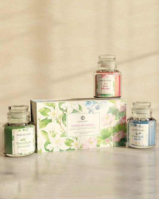 Set of 3 Scented Aroma Candles Jar 80gm Each 22-24H Burn | Decorative Fragrance Candle Set