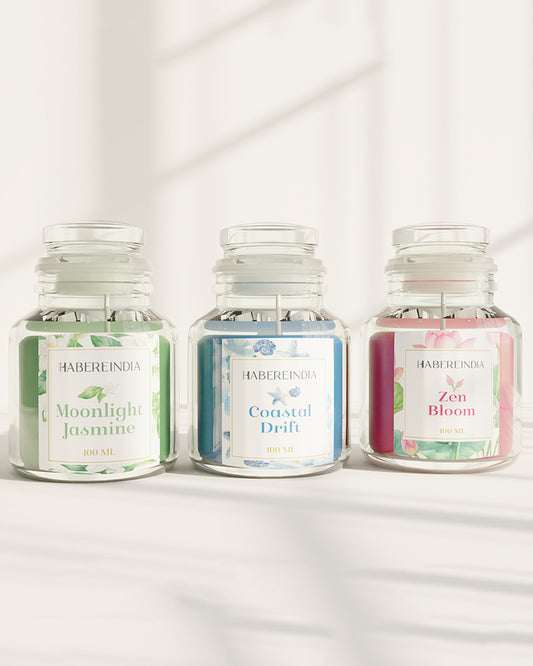 Set of 3 Scented Aroma Candles Jar 80gm Each 22-24H Burn | Decorative Fragrance Candle Set