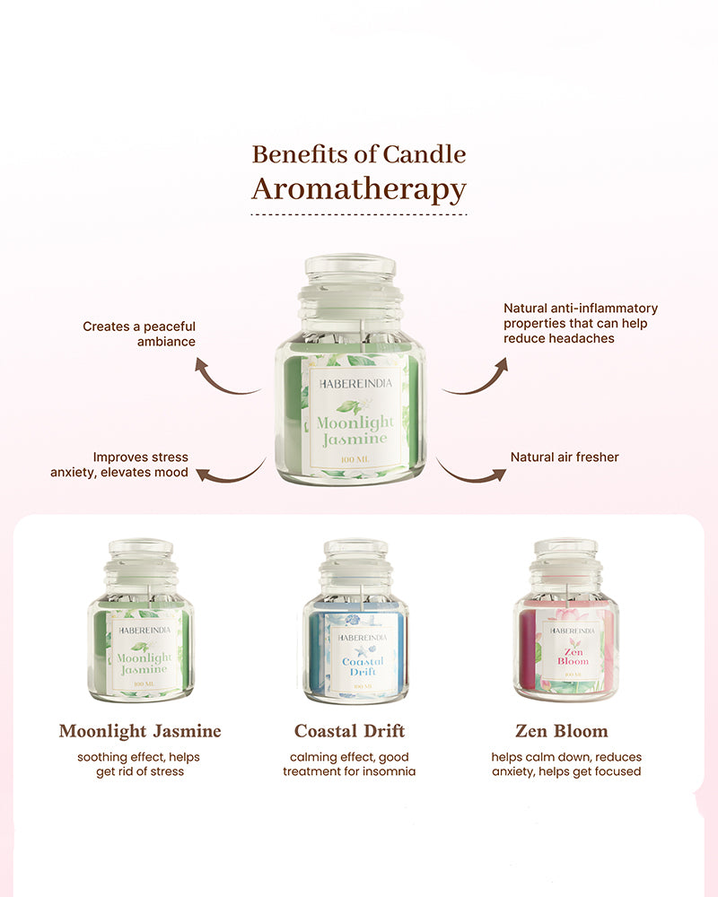 Set of 3 Scented Aroma Candles Jar 80gm Each 22-24H Burn | Decorative Fragrance Candle Set