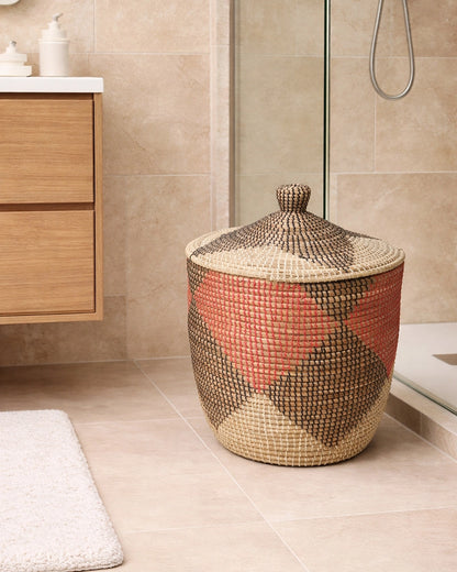 Jute and Cotton Laundry Basket with Handles for Clothes, Toys, and Home Storage