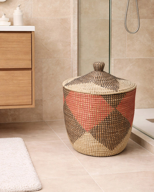 Jute and Cotton Laundry Basket with Handles for Clothes, Toys, and Home Storage