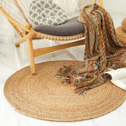 Woven Natural Round Jute Carpet For Hall Decoration
