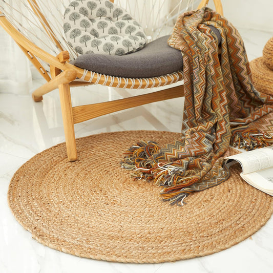 Woven Natural Round Jute Carpet For Hall Decoration