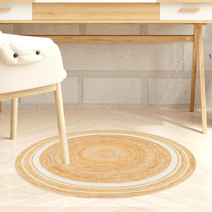 Rustic White Round Jute Carpet For Bedroom Interior