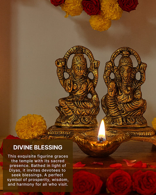 HABERE INDIA Laxmi Ganesha Idol with Diya, Decorative God Idol Showpiece for Pooja