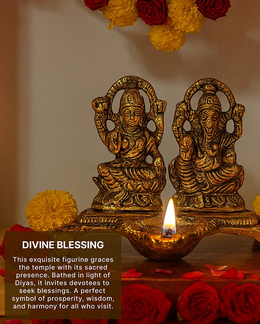 HABERE INDIA Laxmi Ganesha Idol with Diya, Decorative God Idol Showpiece for Pooja
