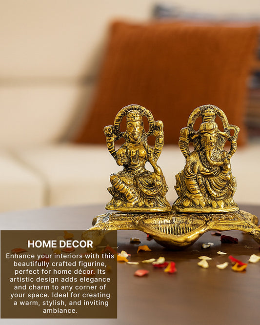HABERE INDIA Laxmi Ganesha Idol with Diya, Decorative God Idol Showpiece for Pooja