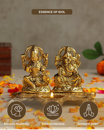 HABERE INDIA Laxmi Ganesha Idol with Diya, Decorative God Idol Showpiece for Pooja