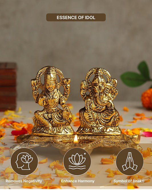 HABERE INDIA Laxmi Ganesha Idol with Diya, Decorative God Idol Showpiece for Pooja