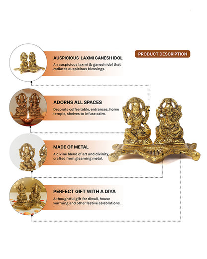 HABERE INDIA Laxmi Ganesha Idol with Diya, Decorative God Idol Showpiece for Pooja