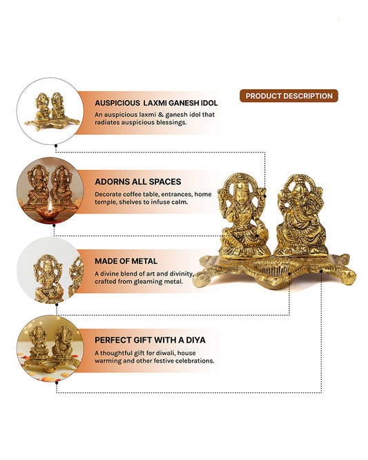 HABERE INDIA Laxmi Ganesha Idol with Diya, Decorative God Idol Showpiece for Pooja