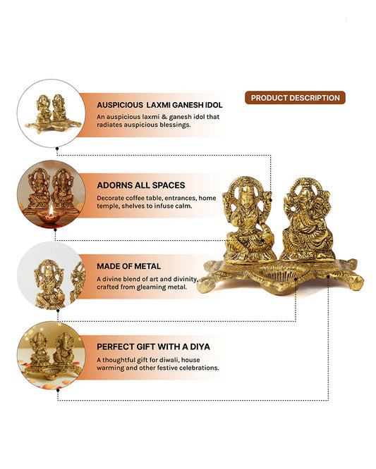 HABERE INDIA Laxmi Ganesha Idol with Diya, Decorative God Idol Showpiece for Pooja