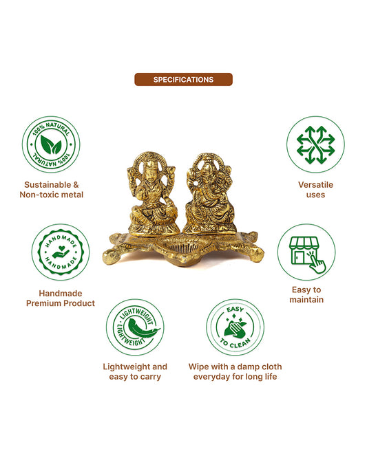 HABERE INDIA Laxmi Ganesha Idol with Diya, Decorative God Idol Showpiece for Pooja