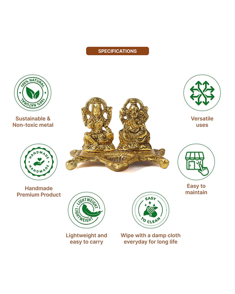 HABERE INDIA Laxmi Ganesha Idol with Diya, Decorative God Idol Showpiece for Pooja