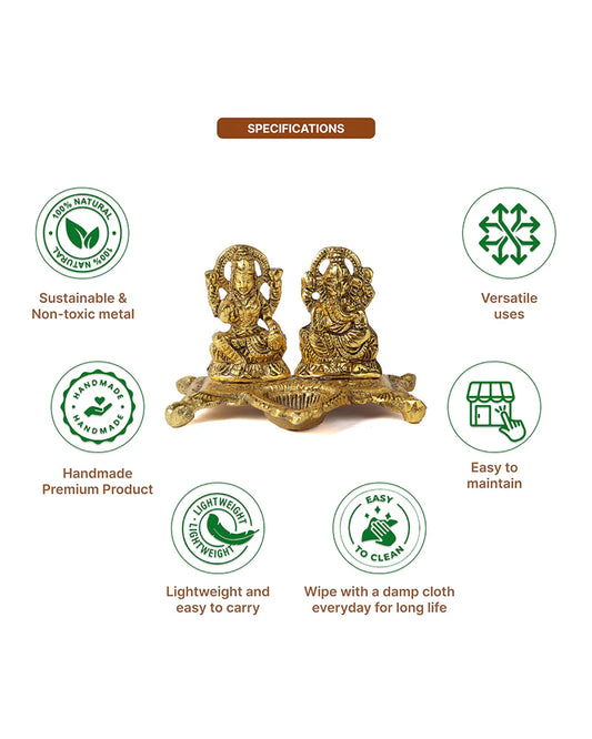 HABERE INDIA Laxmi Ganesha Idol with Diya, Decorative God Idol Showpiece for Pooja