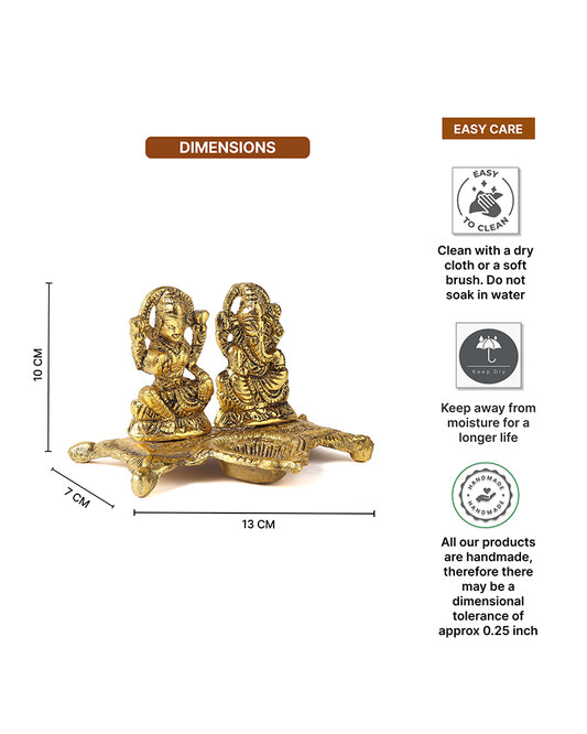 HABERE INDIA Laxmi Ganesha Idol with Diya, Decorative God Idol Showpiece for Pooja