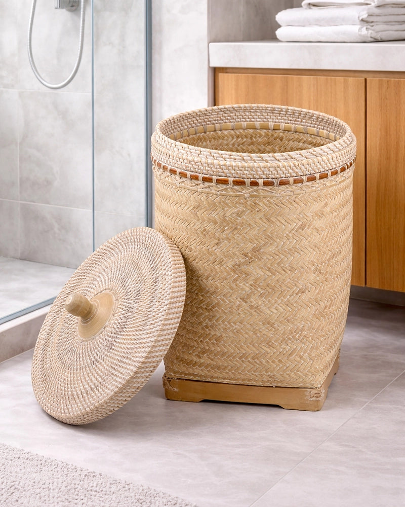 Rattan Laundry Basket with Lid for Home and Bathroom