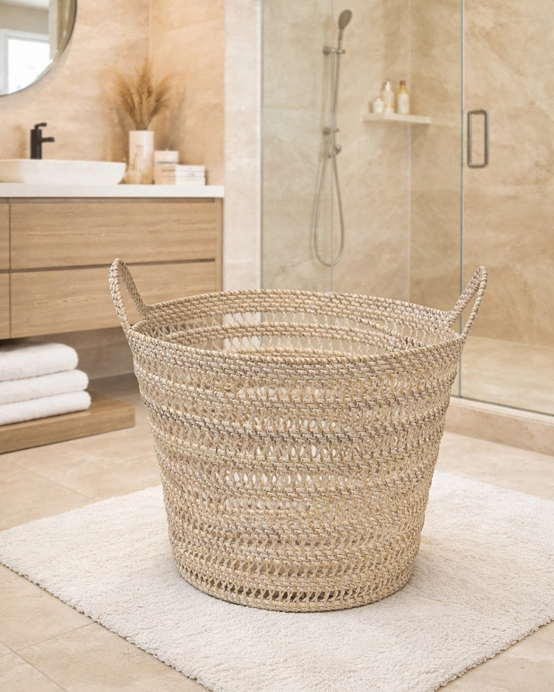 Rattan Laundry Basket with Handles for Home and Bathroom