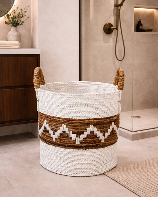 Rattan Laundry Basket with Handles for Clothes and Towel Storage