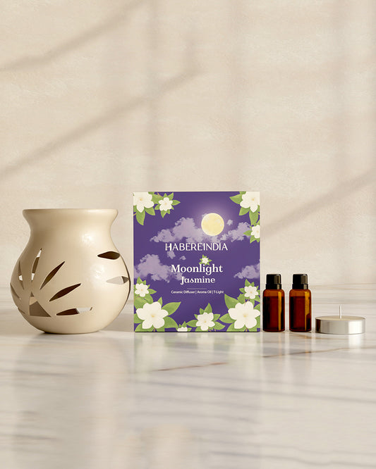 Ceramic Aroma Oil Diffuser Set | Essential Oil Burner, 10ml Jasmine Aroma Oil & Tea Light Candle