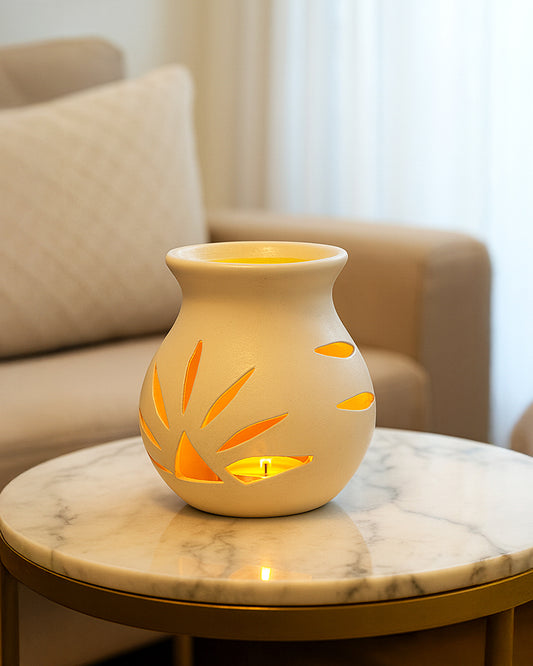 Ceramic Aroma Oil Diffuser Set | Essential Oil Burner, 10ml Jasmine Aroma Oil & Tea Light Candle