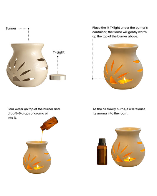 Ceramic Aroma Oil Diffuser Set | Essential Oil Burner, 10ml Jasmine Aroma Oil & Tea Light Candle
